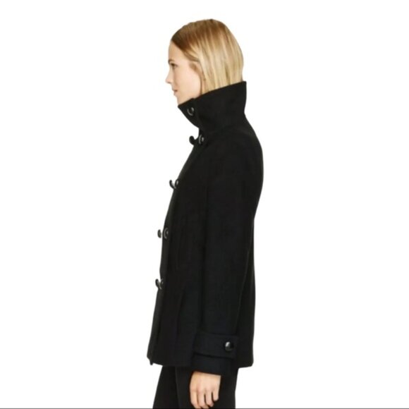 Babaton Womens Howell Black Italian Virgin Wool Cashmere Pea Coat Lined Sz M - Picture 2 of 11